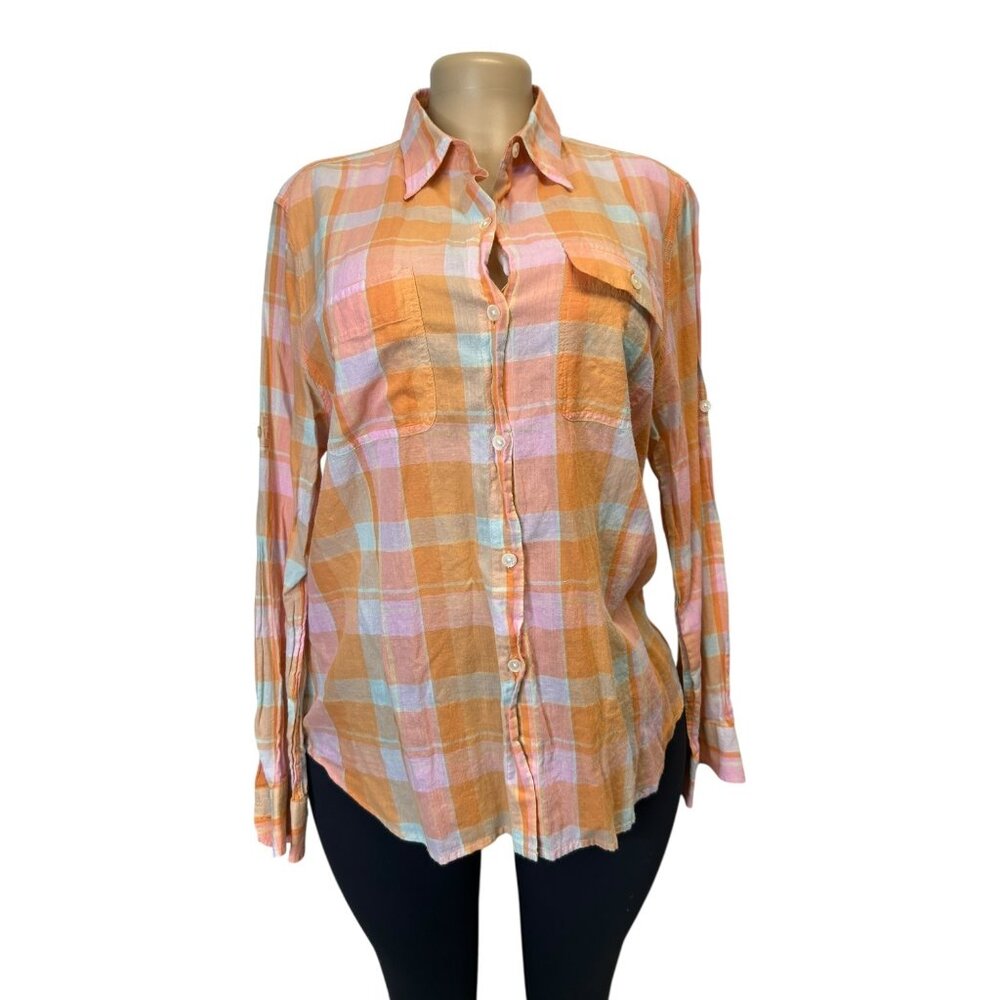 TG-34 Jones New York Signature Womens XL Pastel Plaid Button Down Shirt